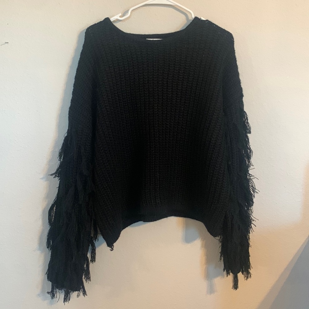 Black fringe knit sweater